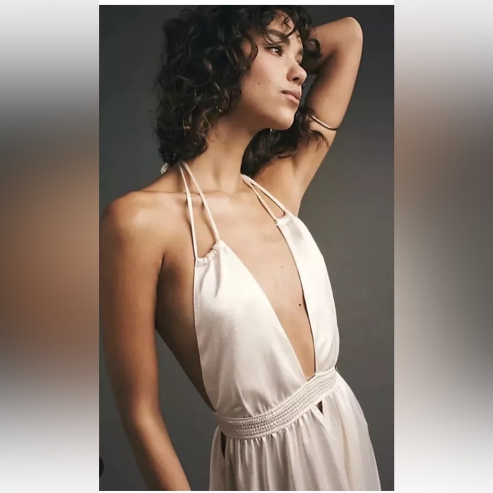 Free People Look Into The Sun Satin Cutouts Halter Gown Maxi Dress NWOT RARE - Picture 3 of 12